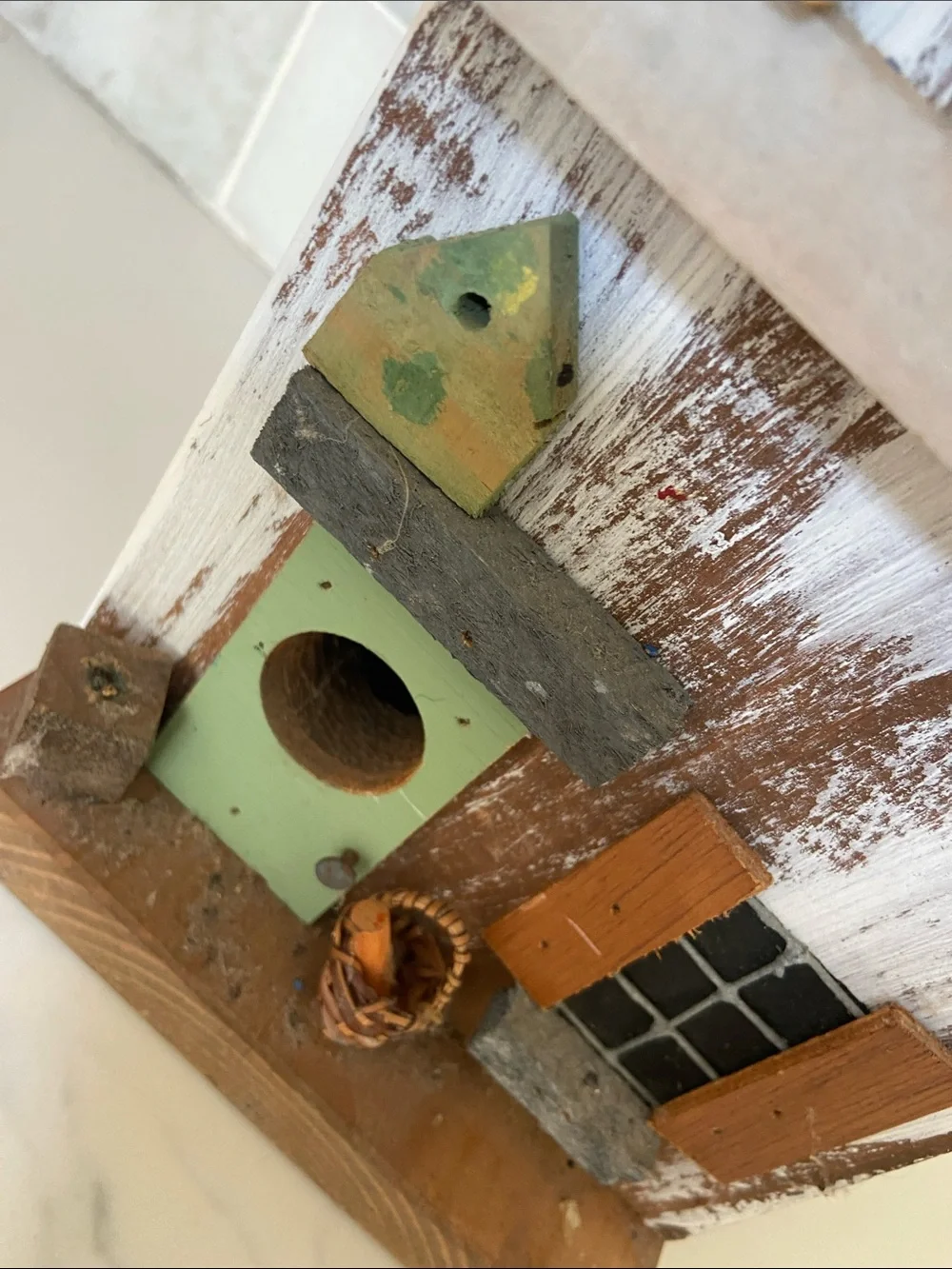 Handcrafted Rustic Green & Brown Birdhouse Decorative Accent